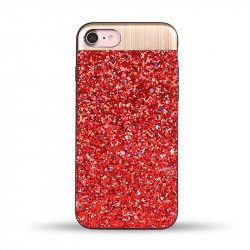 iPhone 8 / 7 Sparkling Glitter Chrome Fancy Case with Metal Plate (Red)